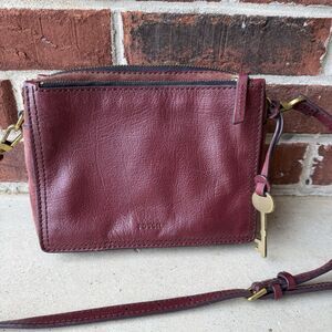 Vintage Fossil Purse Leather Suede Brown Crossbody shoulder bag With Key